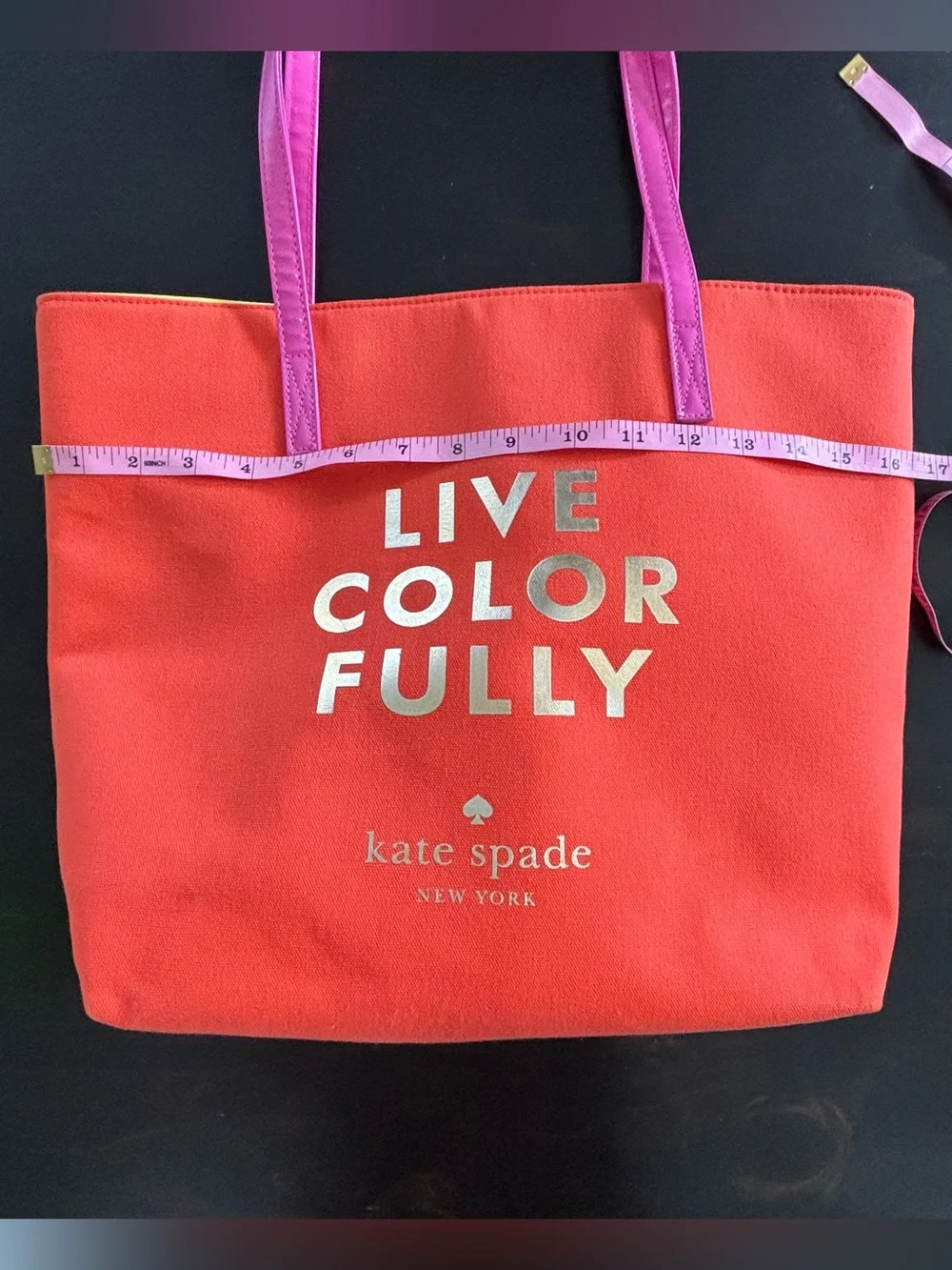 kate spade orange canvas tote with pink handles EUC